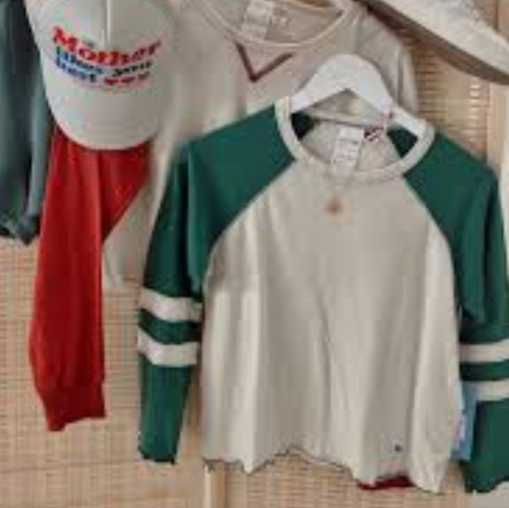 MOTHER Raglan Sleeve Top - Green and Cream
